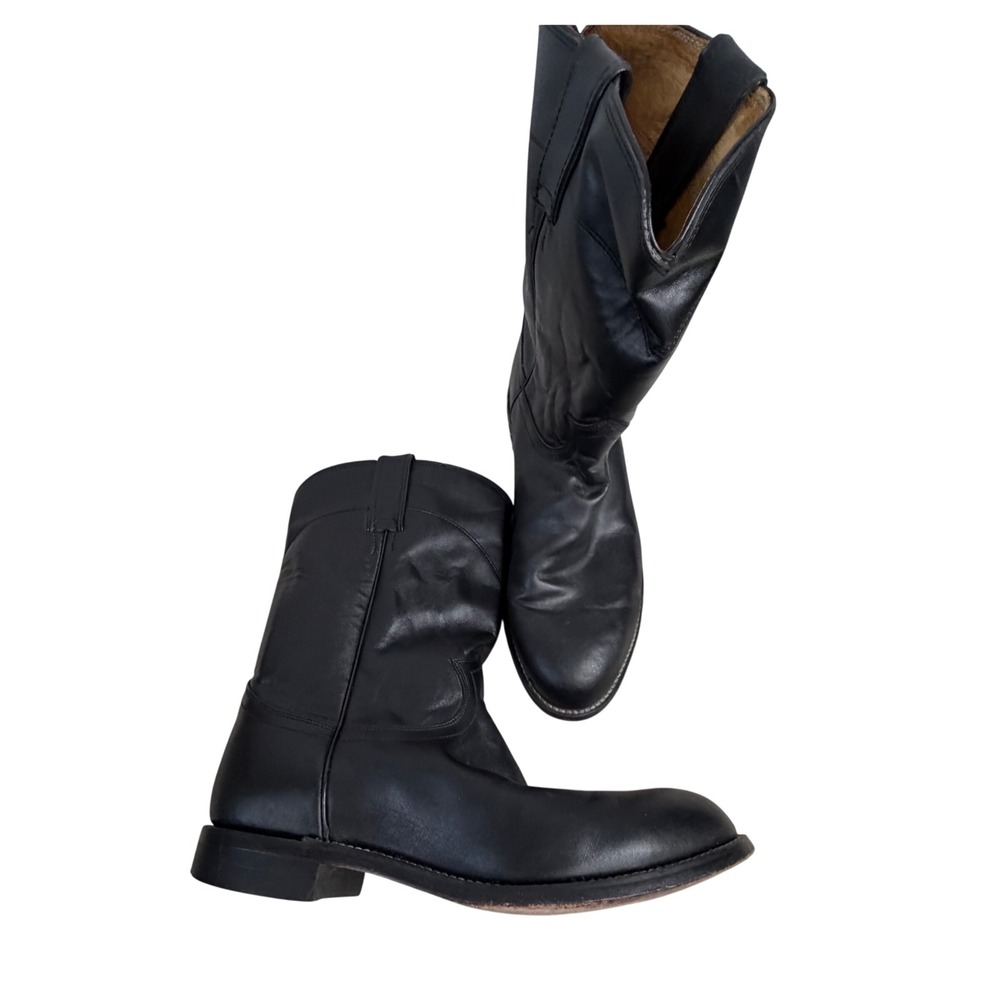 Justin Mens 3133 Black Leather Western Roper Boots Size 9.5 EEE